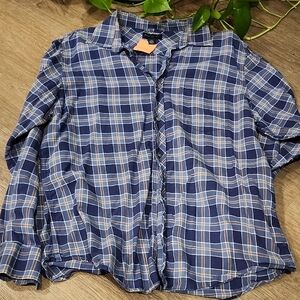 Banana Republic Navy and Tan Plaid Shirt